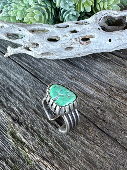 Sublime Turquoise Ring - Sterling Silver Turquoise Nugget Castellated Bezel Adjustable Ring