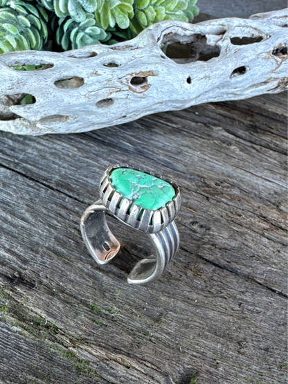 Sublime Turquoise Ring - Sterling Silver Turquoise Nugget Castellated Bezel Adjustable Ring
