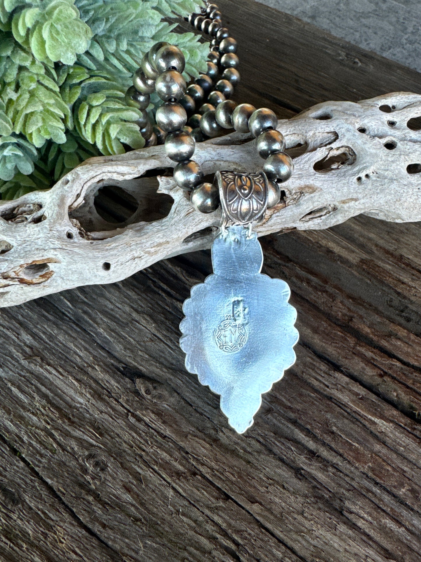 Desert Bloom Necklace - Turquoise Inlay Ammonite Sterling Silver With Sapphires Opal Kunzite Navajo Pearl