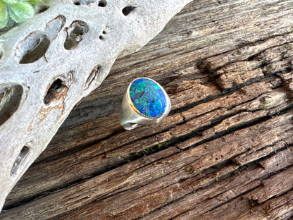Neptunes Seal Signet Ring - Sterling Silver And Crushed Blue Opal Inlay