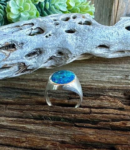 Neptunes Seal Signet Ring - Sterling Silver And Crushed Blue Opal Inlay