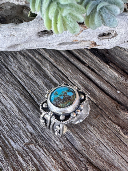 Desert Flower Ring - Kingman Turquoise And Sterling Silver Artisan Style
