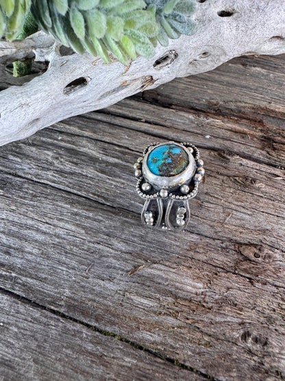 Desert Flower Ring - Kingman Turquoise And Sterling Silver Artisan Style