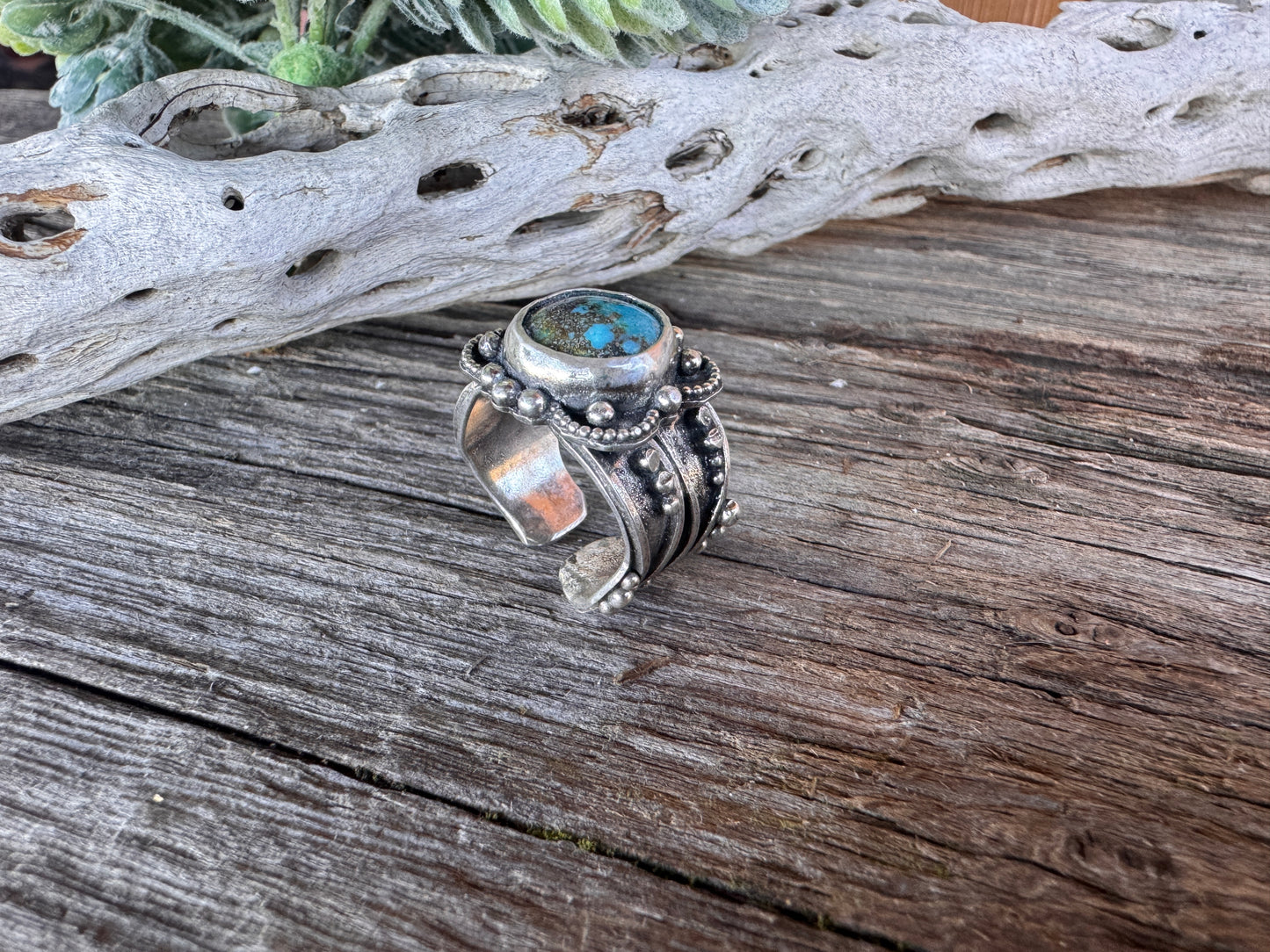 Desert Flower Ring - Kingman Turquoise And Sterling Silver Artisan Style