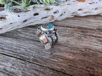 Desert Flower Ring - Kingman Turquoise And Sterling Silver Artisan Style