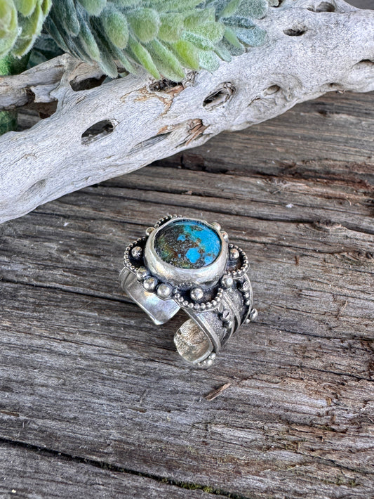 Desert Flower Ring - Kingman Turquoise And Sterling Silver Artisan Style