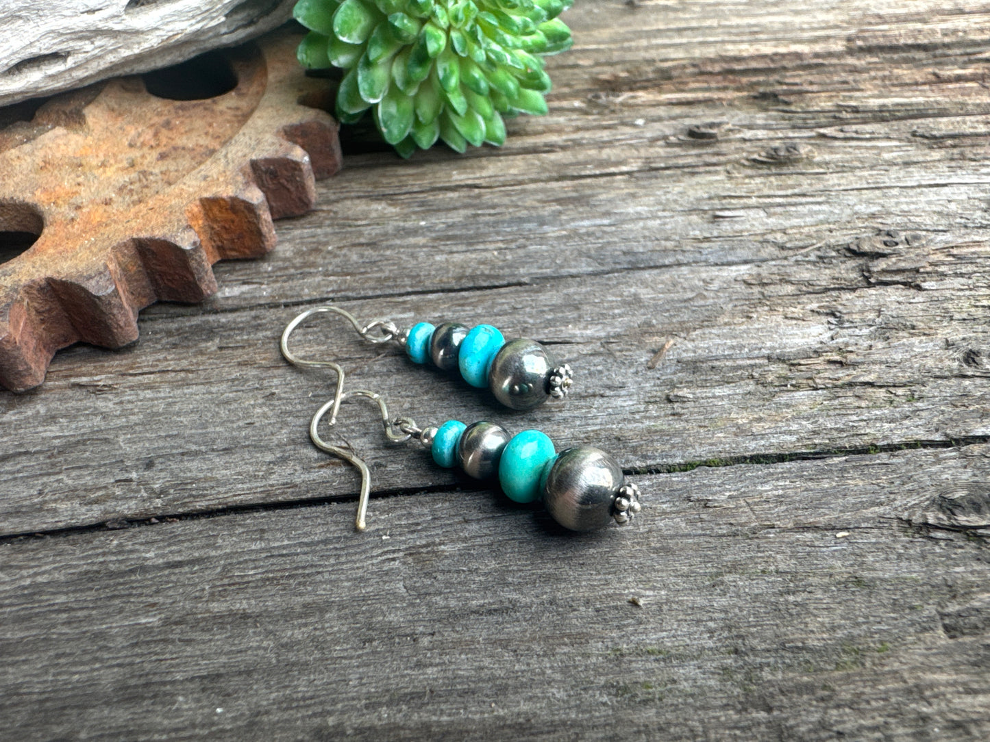 Daily Sky Earrings - Sterling Silver Kingman Turquoise And Navajo Pearl Lightweight Drop Earrings