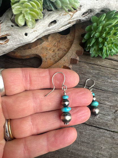 Daily Sky Earrings - Sterling Silver Kingman Turquoise And Navajo Pearl Lightweight Drop Earrings