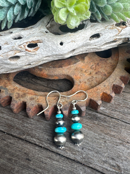 Daily Sky Earrings - Sterling Silver Kingman Turquoise And Navajo Pearl Lightweight Drop Earrings