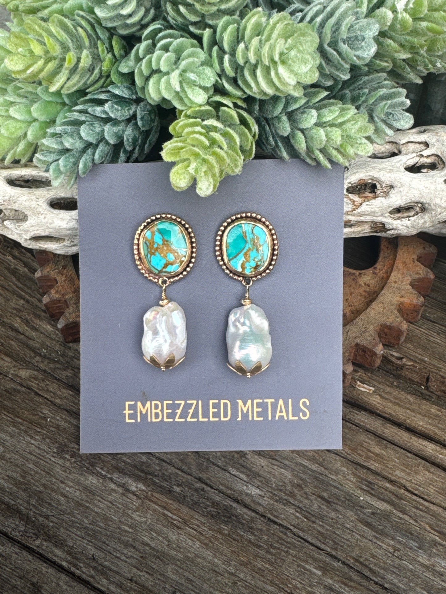 Turquoise Treasure Pearl Earrings - 14k Gold-Filled Kingman Turquoise And Baroque Freshwater Pearl Drop Earrings