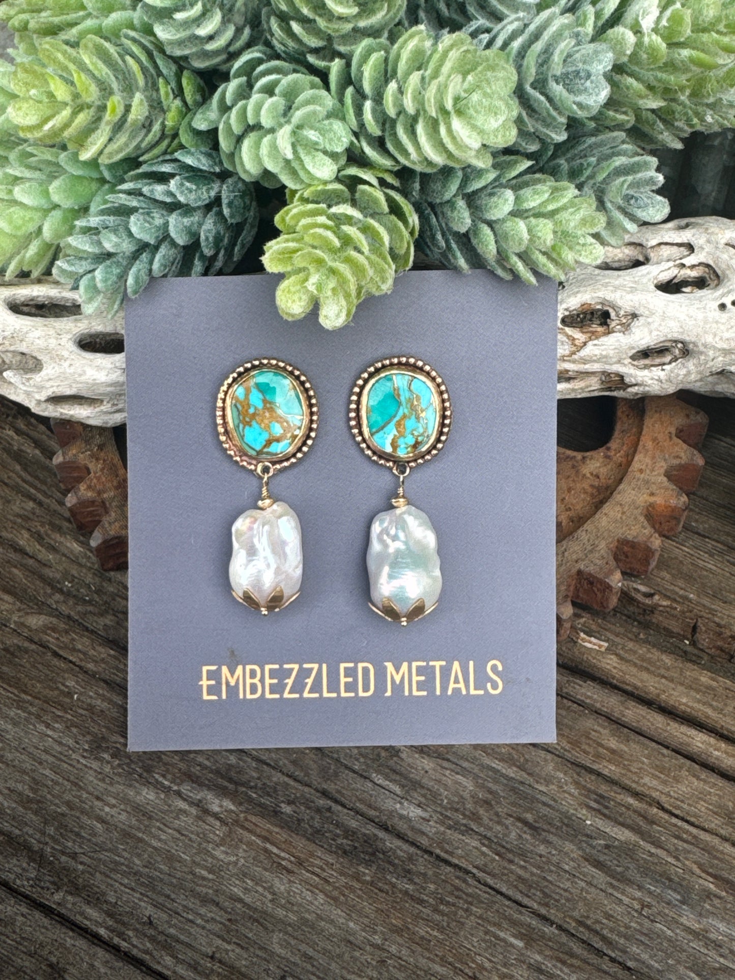 Turquoise Treasure Pearl Earrings - 14k Gold-Filled Kingman Turquoise And Baroque Freshwater Pearl Drop Earrings