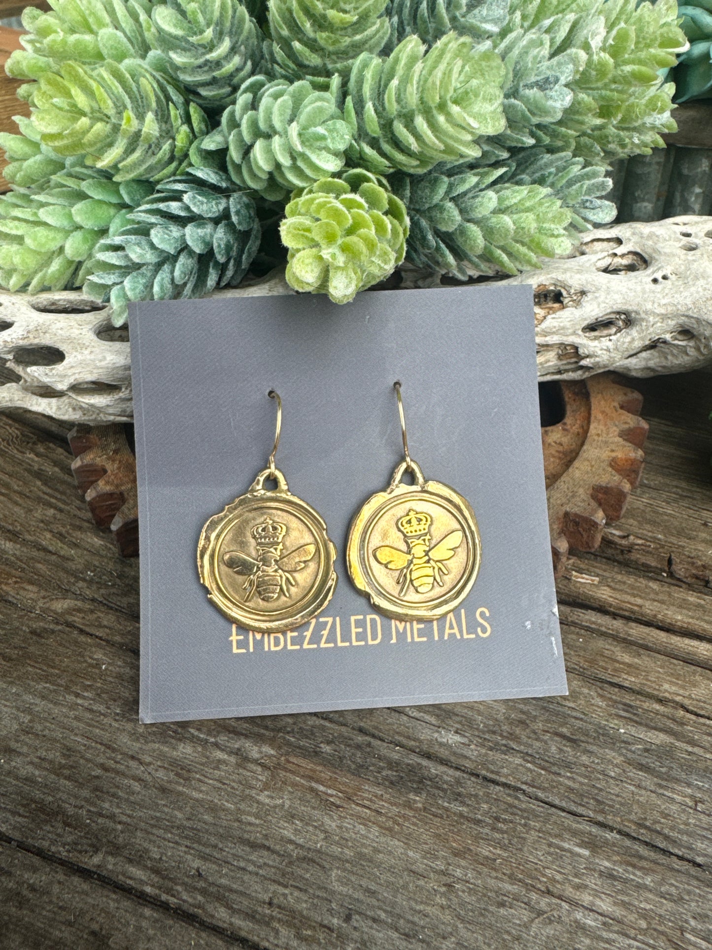 Golden Queen Bee Earrings - Gold Bronze 14k Gold Filled Queen Bee Wax Seal Earrings