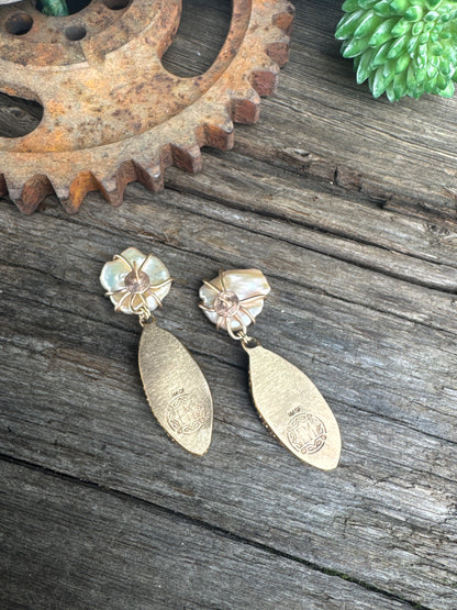 Desert Sunset Pearl Earrings - 14k Gold Filled Freshwater Peach Pearls And Rattlesnake Jasper Drop Earrings