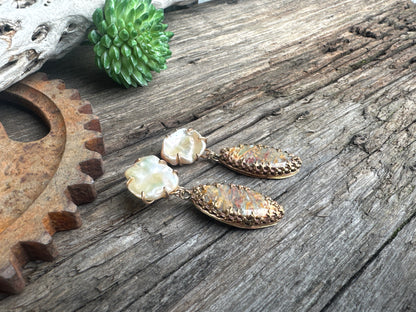 Desert Sunset Pearl Earrings - 14k Gold Filled Freshwater Peach Pearls And Rattlesnake Jasper Drop Earrings