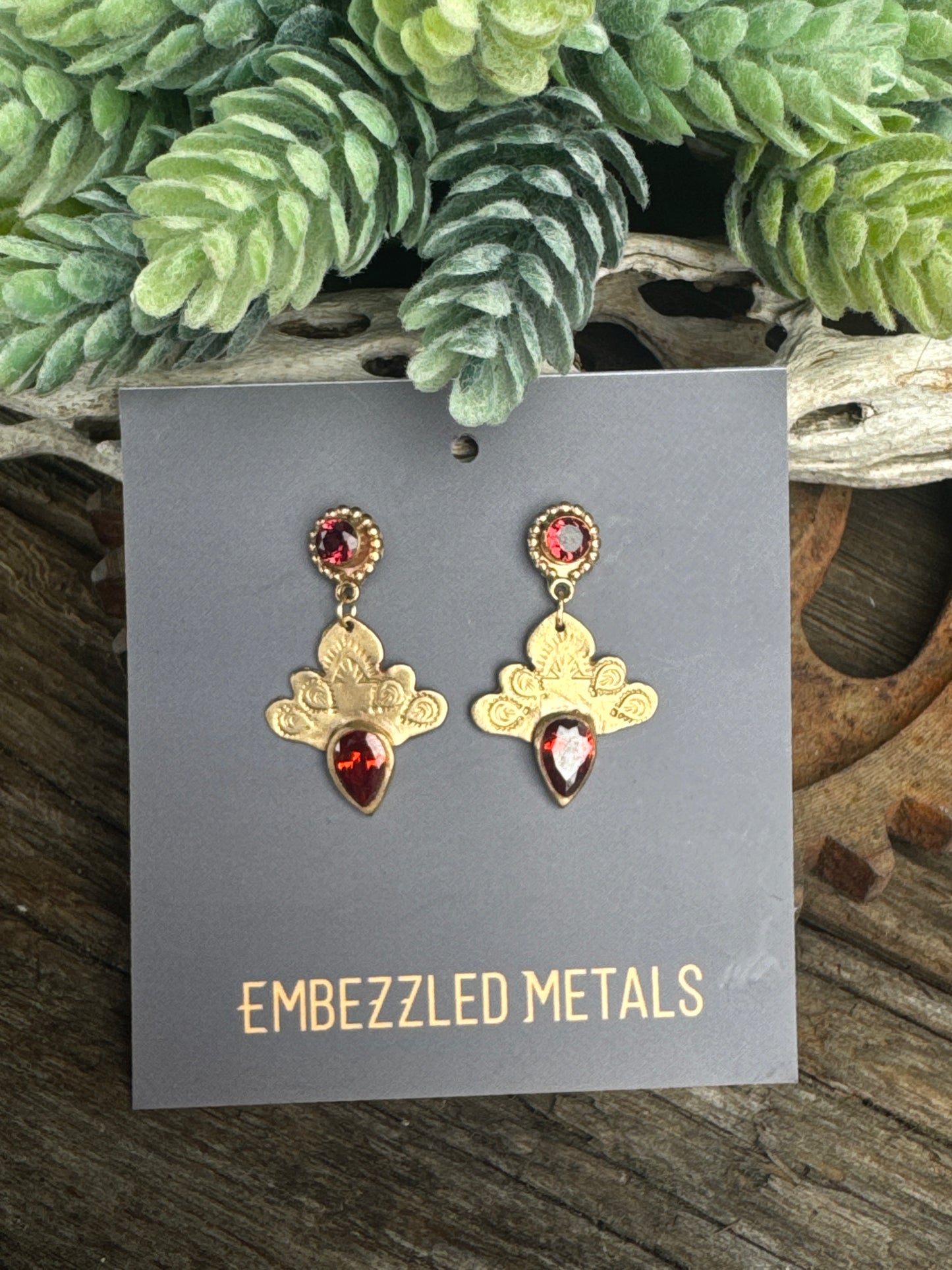 Sacred Garnet Earrings - Golden Bronze Faceted Garnet Drop Earrings