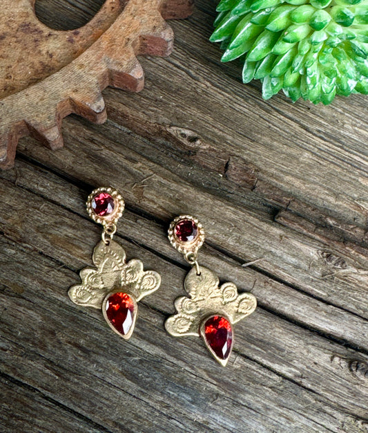 Sacred Garnet Earrings - Golden Bronze Faceted Garnet Drop Earrings