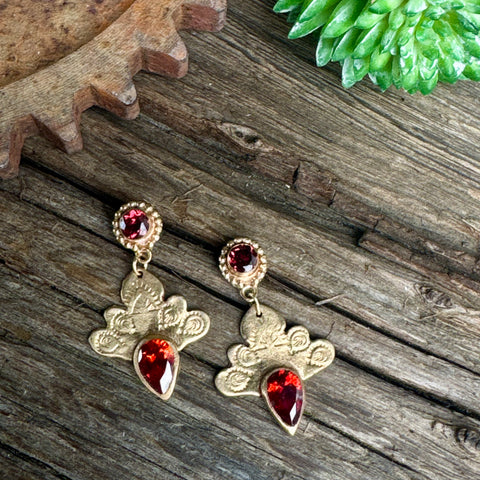 Sacred Garnet Earrings - Golden Bronze Faceted Garnet Drop Earrings