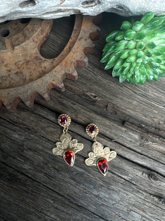 Sacred Garnet Earrings - Golden Bronze Faceted Garnet Drop Earrings