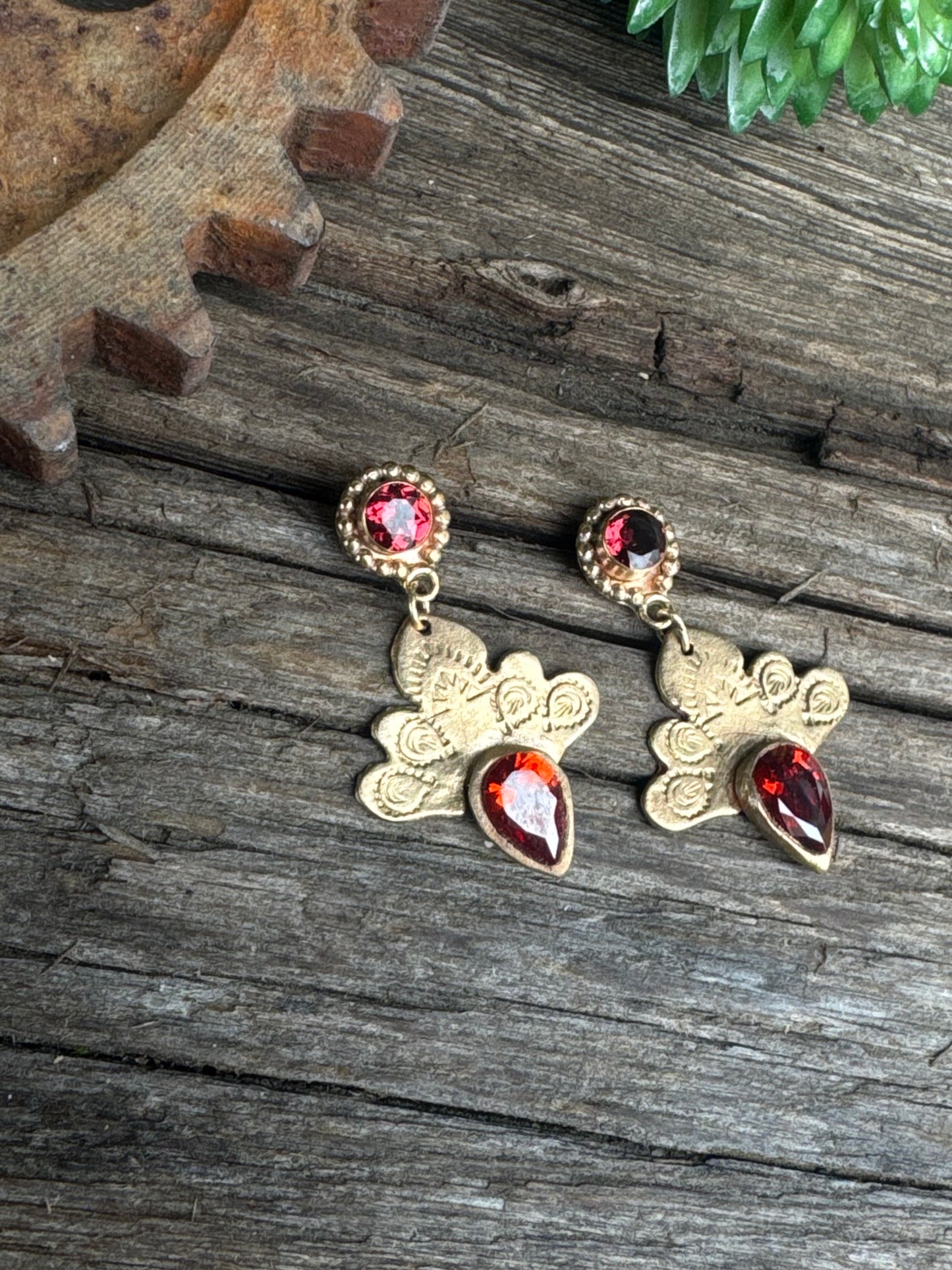 Sacred Garnet Earrings - Golden Bronze Faceted Garnet Drop Earrings