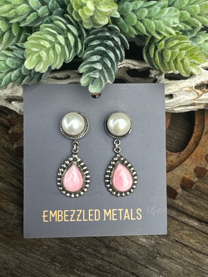 Mermaid's Blush Earrings - Freshwater Pearls Pink Queen Conch Shell Drop Earrings
