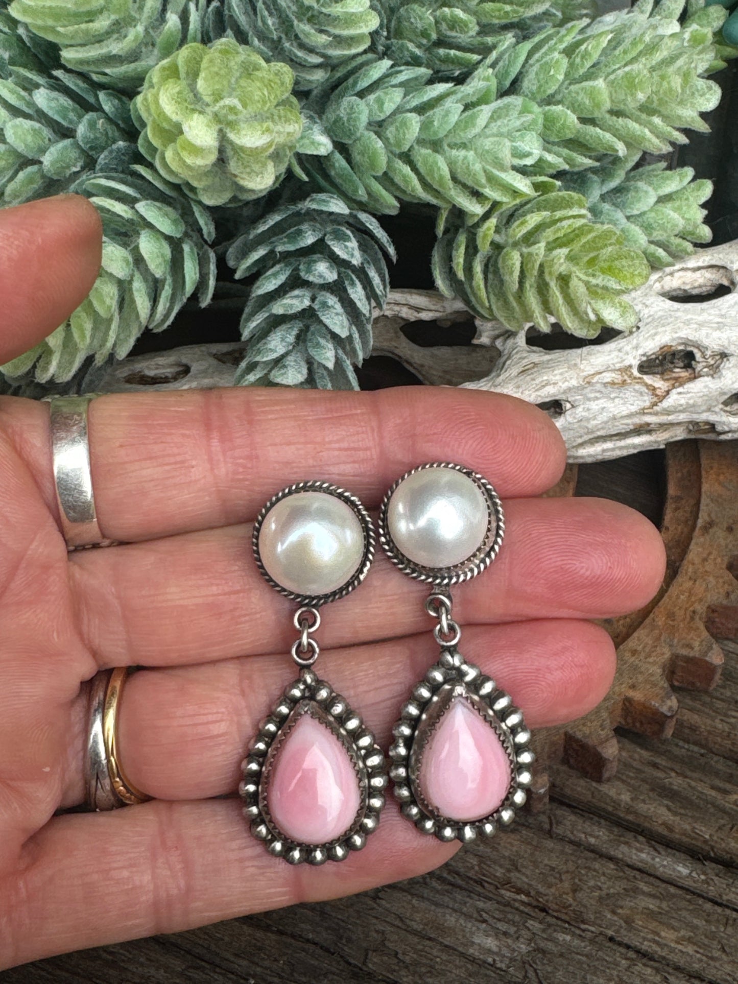 Mermaid's Blush Earrings - Freshwater Pearls Pink Queen Conch Shell Drop Earrings