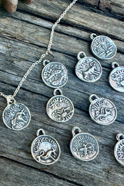 Small Astrology Charm Necklace - Silver Or Gold Astrology Sign Charms