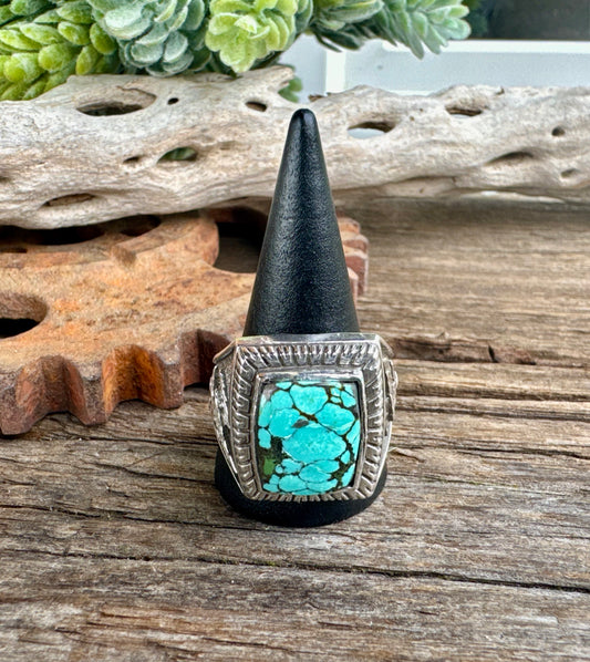 Turquoise Stronghold  Ring - Sterling Silver Turquoise Soaring Eagle Men's Style Ring