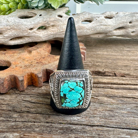 Turquoise Stronghold  Ring - Sterling Silver Turquoise Soaring Eagle Men's Style Ring