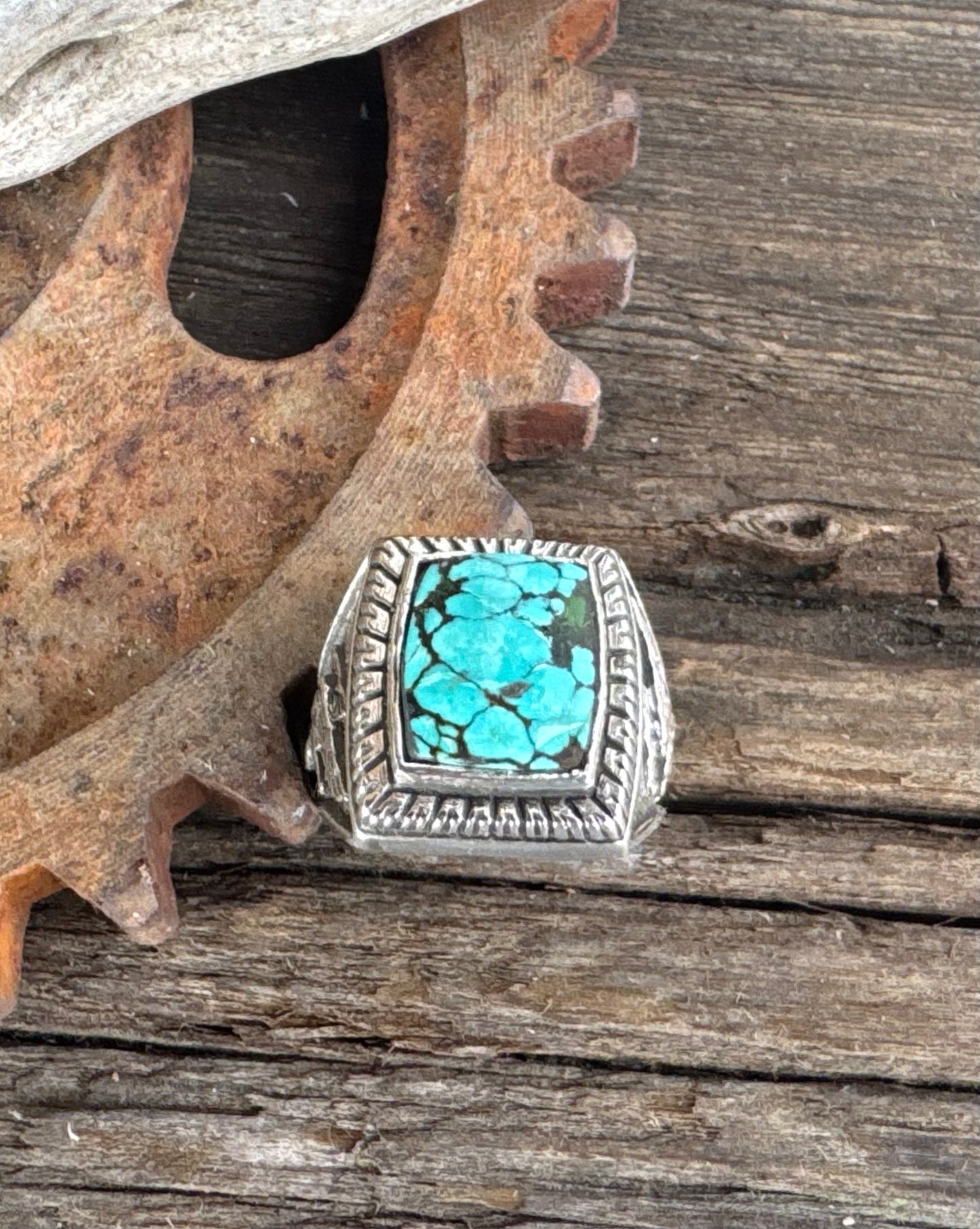 Turquoise Stronghold  Ring - Sterling Silver Turquoise Soaring Eagle Men's Style Ring