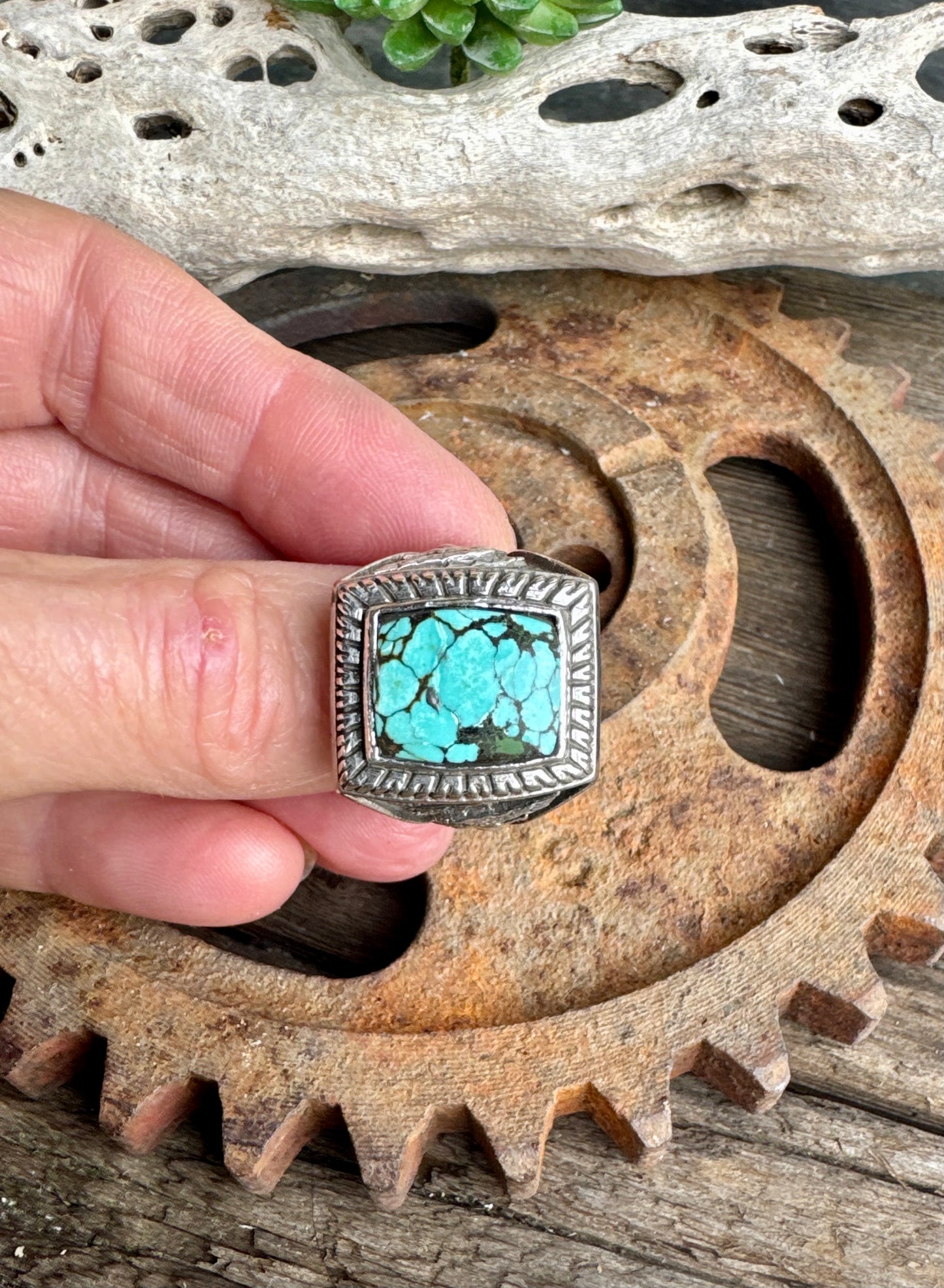 Turquoise Stronghold  Ring - Sterling Silver Turquoise Soaring Eagle Men's Style Ring