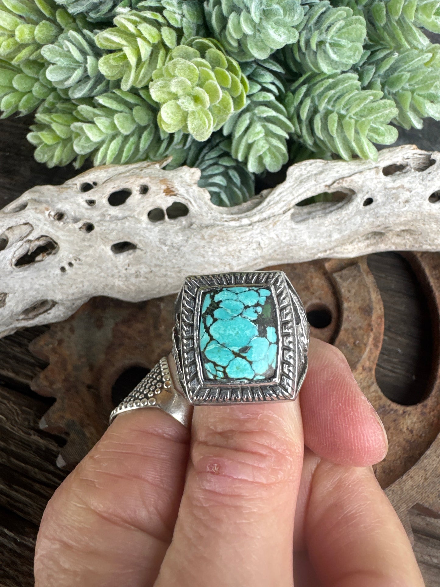 Turquoise Stronghold  Ring - Sterling Silver Turquoise Soaring Eagle Men's Style Ring
