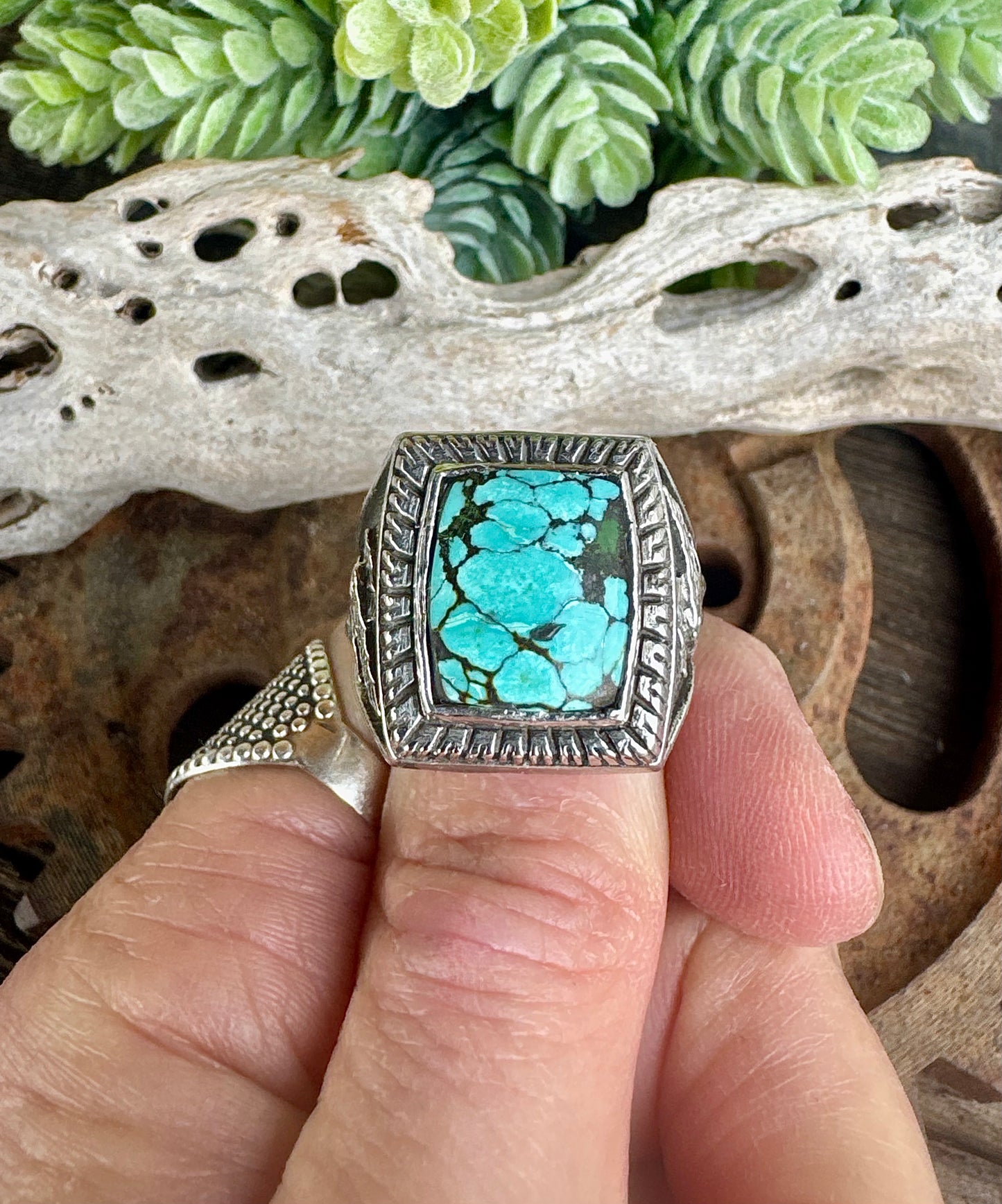 Turquoise Stronghold  Ring - Sterling Silver Turquoise Soaring Eagle Men's Style Ring