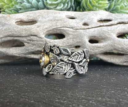Garden of Eden Ring, Sterling Silver & 14k Yellow Gold With Moissanite