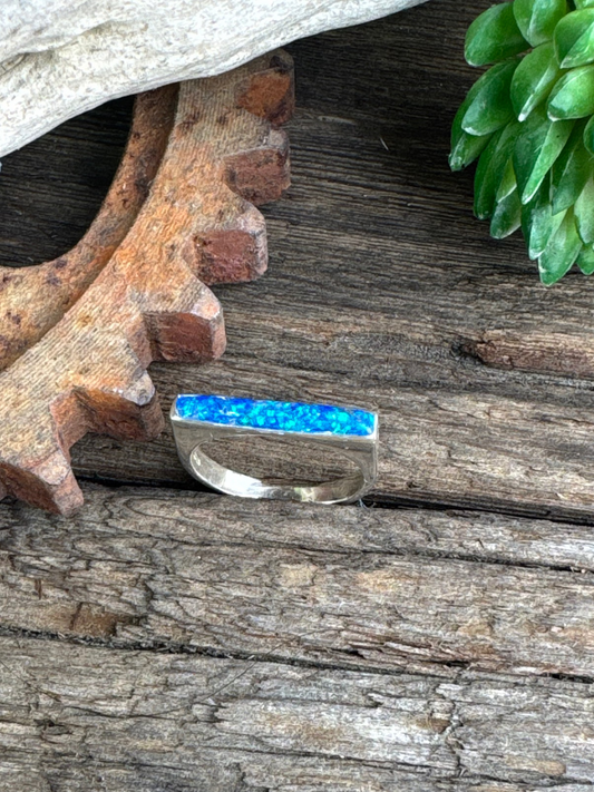 Tropical Waters Ring - Sterling Silver Blue Opal Inlay Ring