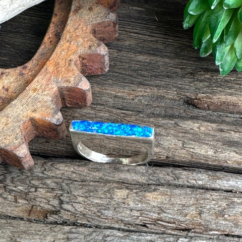 Tropical Waters Ring - Sterling Silver Blue Opal Inlay Ring