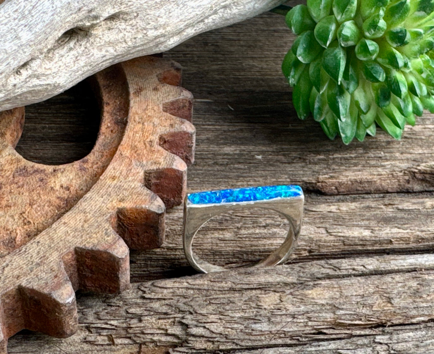 Tropical Waters Ring - Sterling Silver Blue Opal Inlay Ring