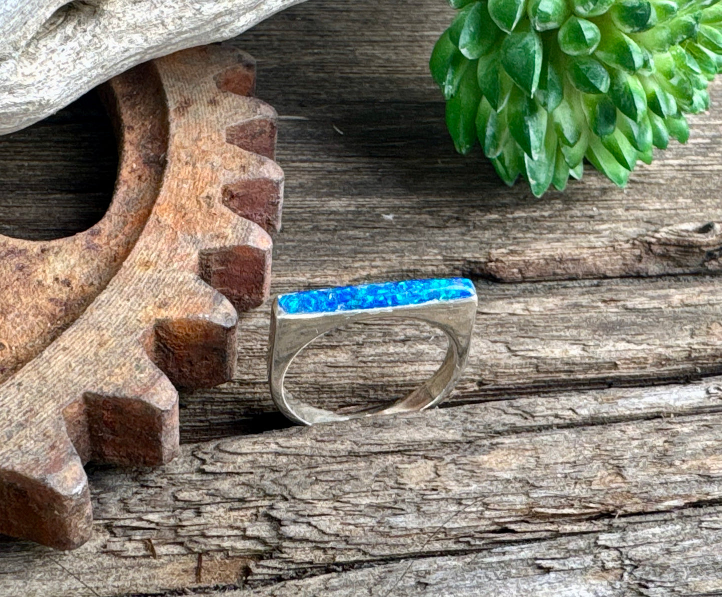 Tropical Waters Ring - Sterling Silver Blue Opal Inlay Ring