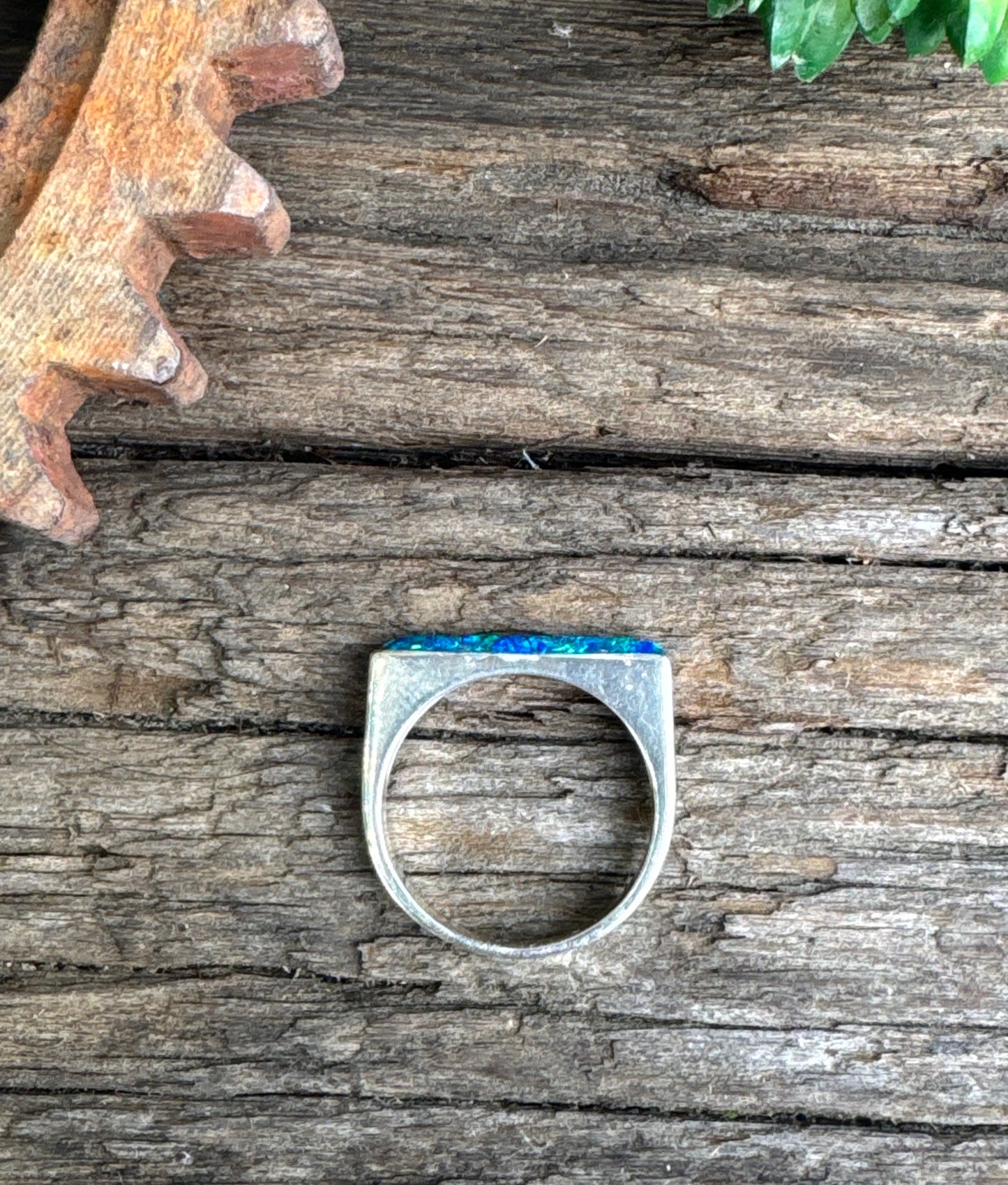 Tropical Waters Ring - Sterling Silver Blue Opal Inlay Ring