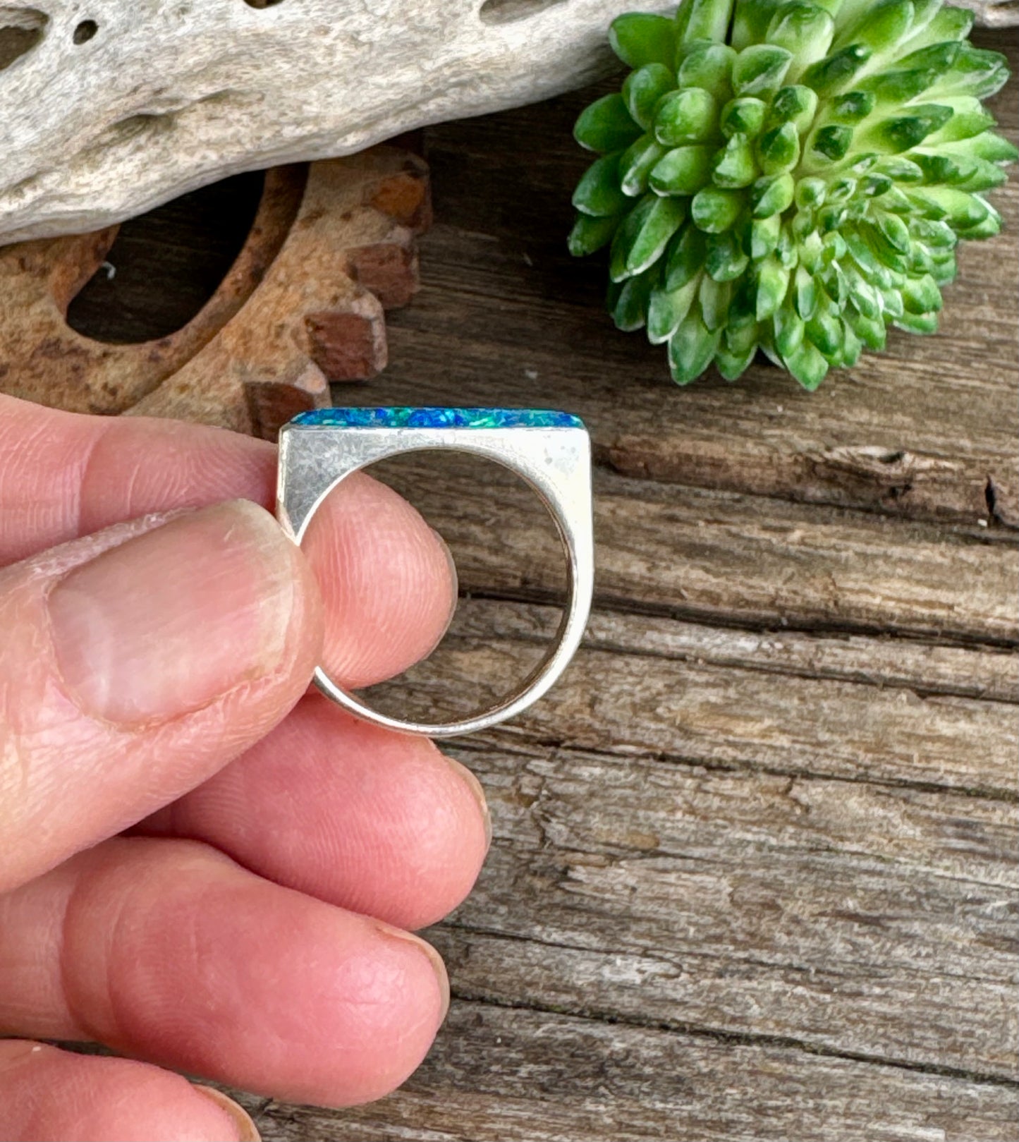Tropical Waters Ring - Sterling Silver Blue Opal Inlay Ring