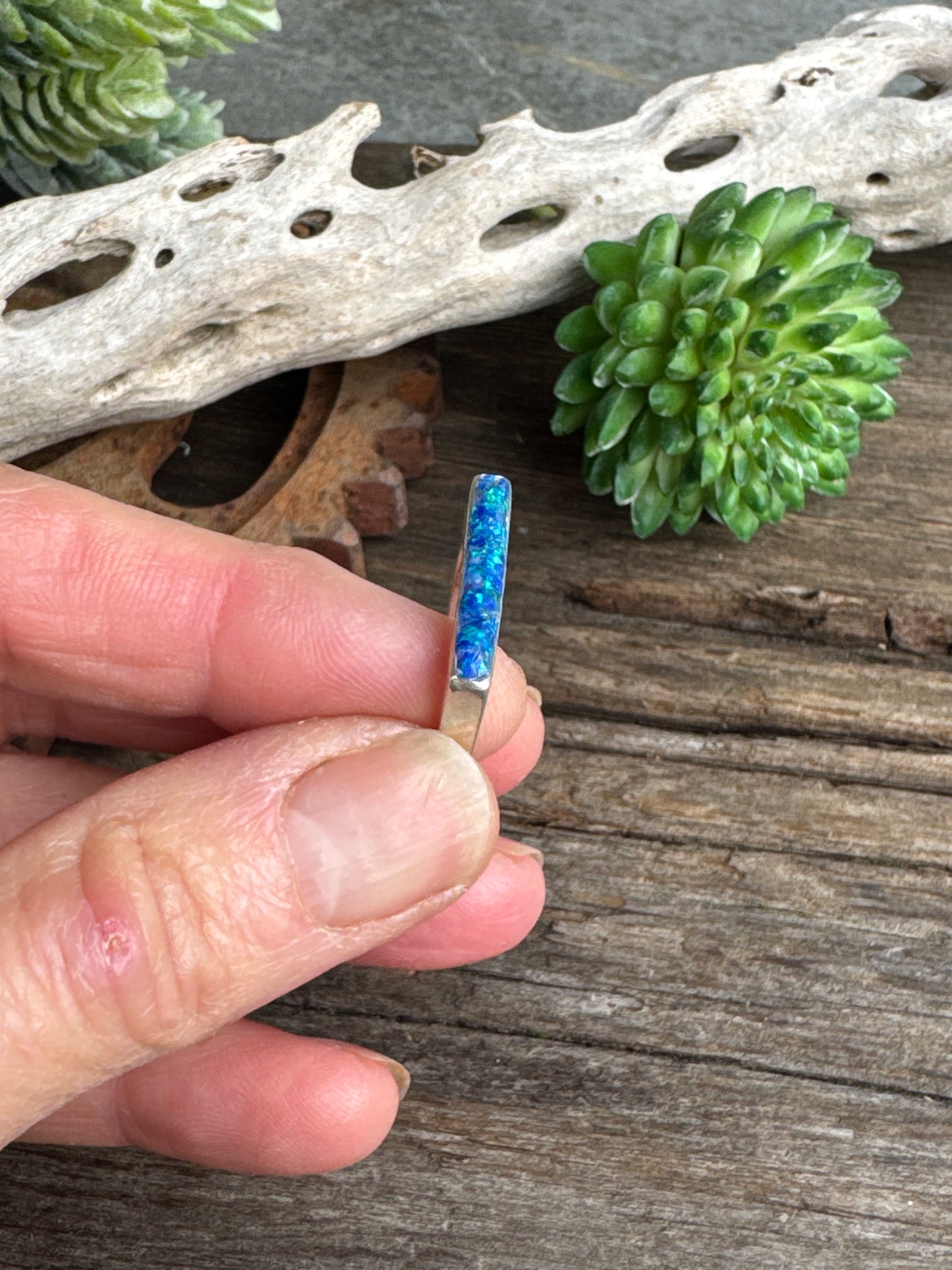 Tropical Waters Ring - Sterling Silver Blue Opal Inlay Ring