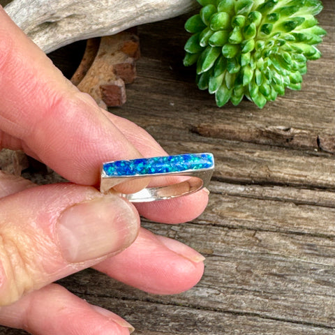 Tropical Waters Ring - Sterling Silver Blue Opal Inlay Ring