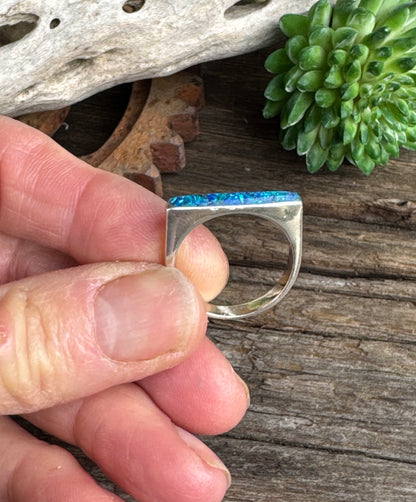 Tropical Waters Ring - Sterling Silver Blue Opal Inlay Ring
