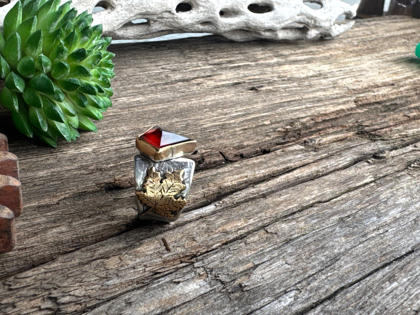 The Fall Equinox Ring - Sterling Silver And 14k Gold-filled Maple Leaves Garnet And Citrine Ring