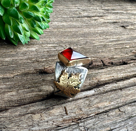 The Fall Equinox Ring - Sterling Silver And 14k Gold-filled Maple Leaves Garnet And Citrine Ring