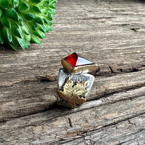 The Fall Equinox Ring - Sterling Silver And 14k Gold-filled Maple Leaves Garnet And Citrine Ring