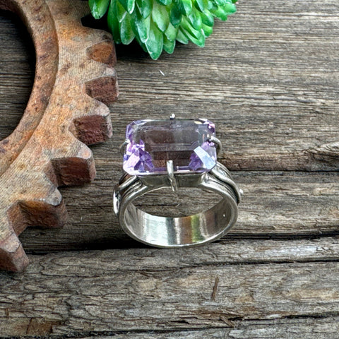 The Emperor Ring - Sterling Silver Emerald Cut Amethyst And Moissonite