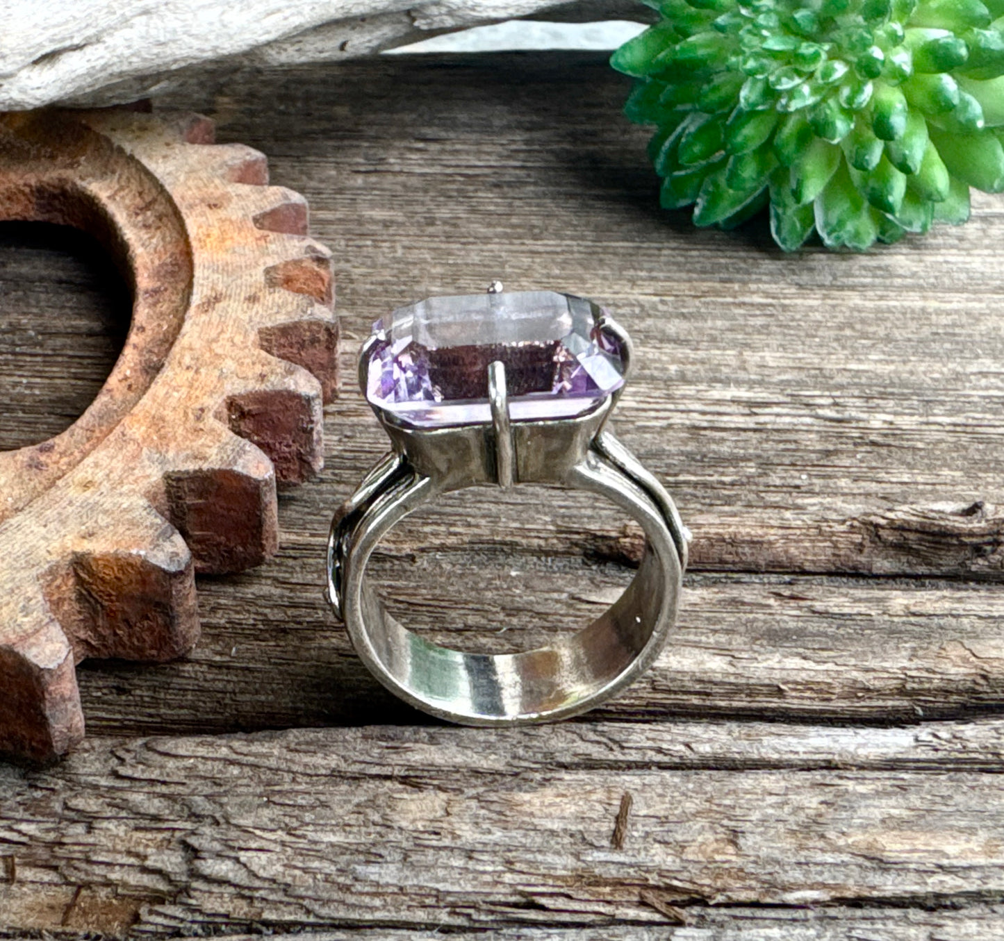 The Emperor Ring - Sterling Silver Emerald Cut Amethyst And Moissonite