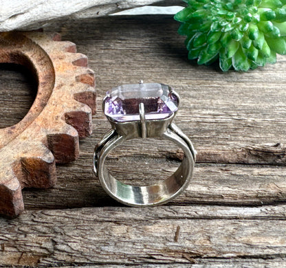The Emperor Ring - Sterling Silver Emerald Cut Amethyst And Moissonite