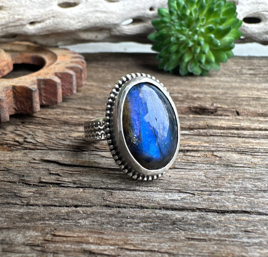 Blue Lagoon Ring - Sterling Silver Blue Labradorite Artisan Ring