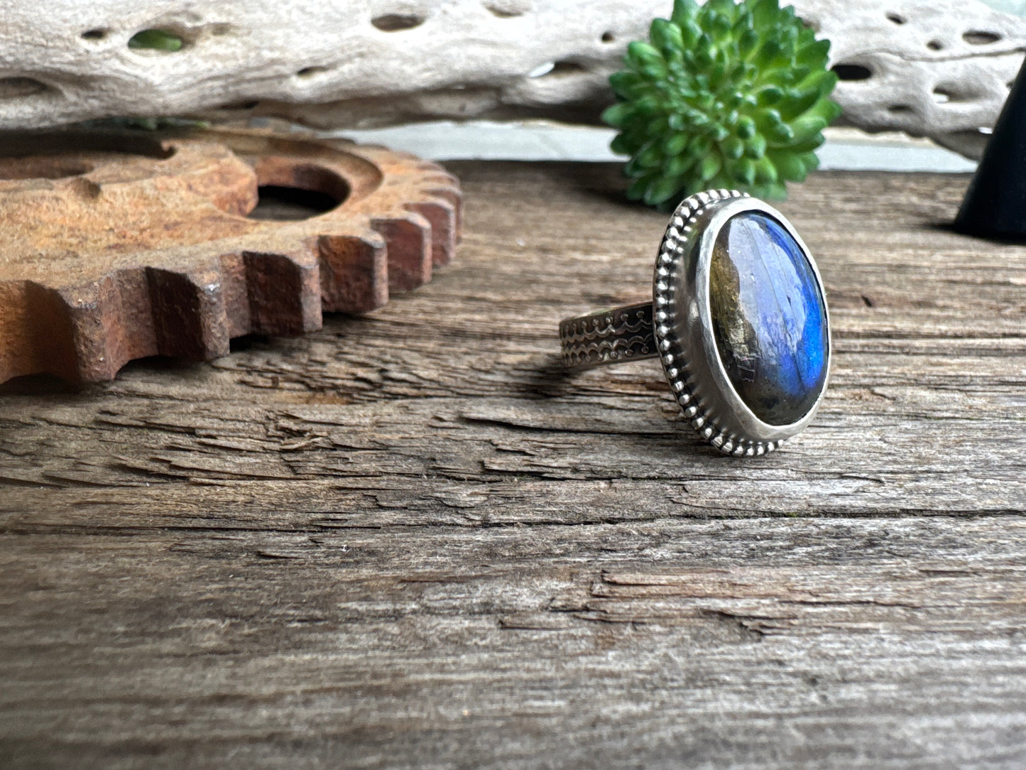 Blue Lagoon Ring - Sterling Silver Blue Labradorite Artisan Ring